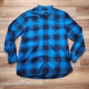 Lands' End Shirt Men's L Blue Plaid Long Sleeve Button Down